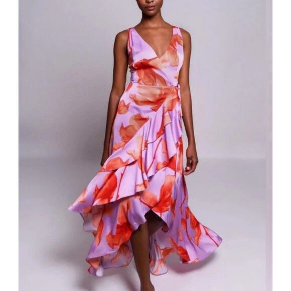Hutch Dresses & Skirts - Hutch Isadora Women's Floral Maxi Wrap Dress Hutch High Low Satin Size L NWT